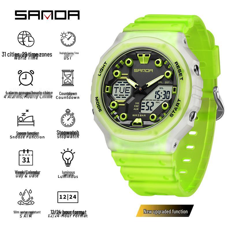 Sanda Trendy Luminous Waterproof Multifunctional Unisex Electronic Watch