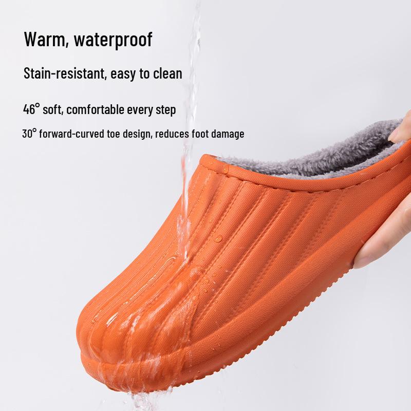 Waterproof Non-Slip Cotton Slippers for Outdoor & Indoor Use, Unisex, Warm for Autumn & Winter.