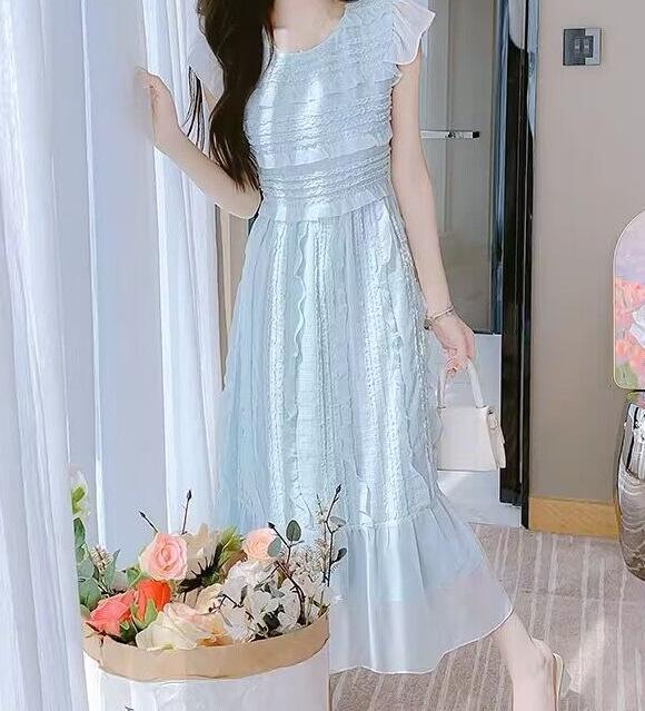 

Маленькое французское летнее платье-фея для похудения голубого цвета L (suggested 110-125 jin)