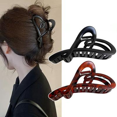 Women Hair Claw Heart Shape Grip Clip Anti-slip Teeth Back Head Hair Clip Transparent Leopard Pattern Large Shark Hair Claw Hair Accessories