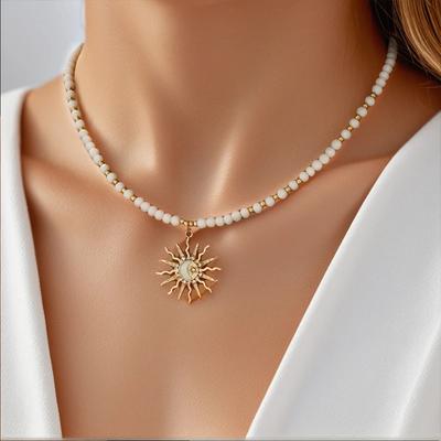 Metal Sun Star Pendant Necklaces for Women Bohemian Colorful Beads Chain Necklaces Handmade Exquisite Jewelry