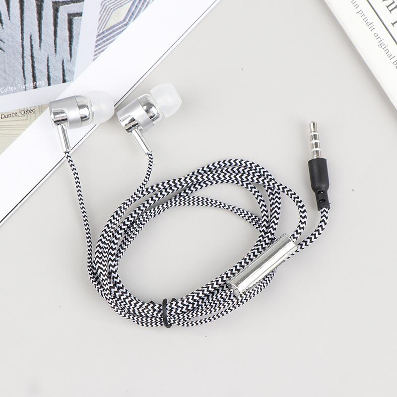 1Pc Stereo Earbuds Earphone Wired Nylon Weave Cable Earphone Headset With Mic