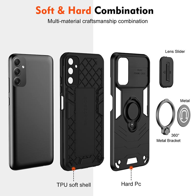 For Samsung A35 Stand Rotating Slide Camera Lens Military Grade Armor Case For Samsung Galaxy A35 Magnetic Shockproof Cover A35