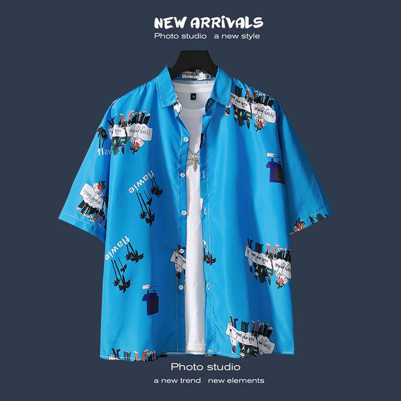 Plażowa koszula w kwiaty z krótkim rękawem modna koszulka męska letnia cienka sekcja luźne Ins Trend Retro hawaje casualowa kurtka koszula