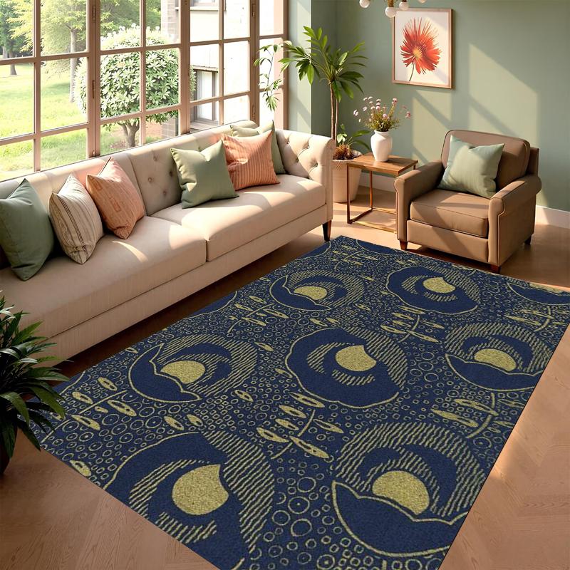 

Boho Floral Area Rug Set Navy Blue Black Flower Print NonSlip Floor Mat for Living Room Bedroom Contemporary Home Decor 40X60CM