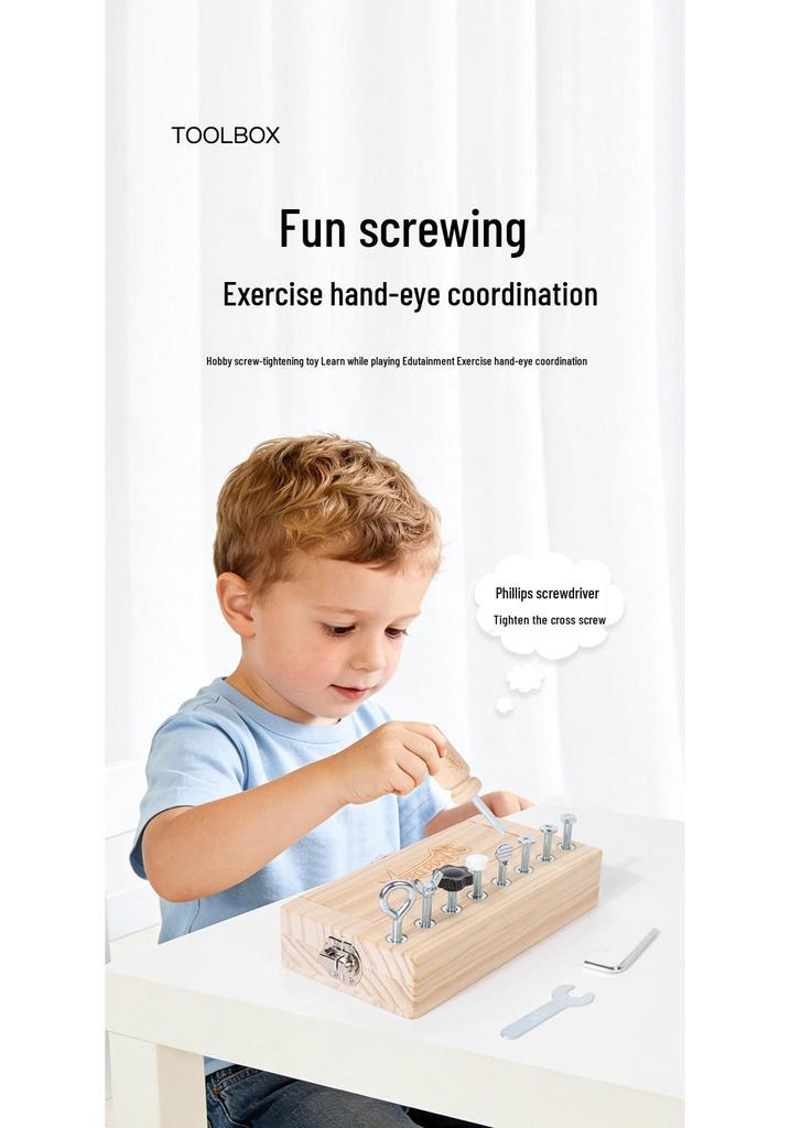 Montessori Wooden Screw & Nut Toolbox for Toddlers - Educational Assembly Toy