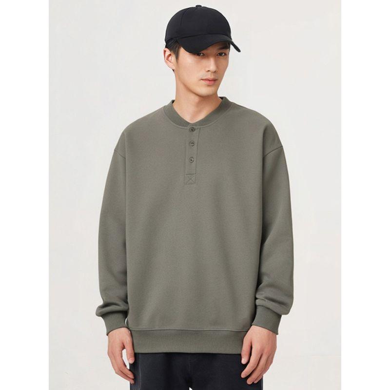 American vintage Tough Guy Henry Collar Hoodie Men's 2024 New Spring and Autumn Long sleeve Foreign Trade Men's Casual Outerwear