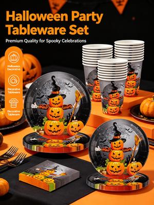 Halloween Party Decoration Halloween Plates, Napkins, Cups, Pumpkin Plates Halloween Tableware Halloween Decoration Supplies