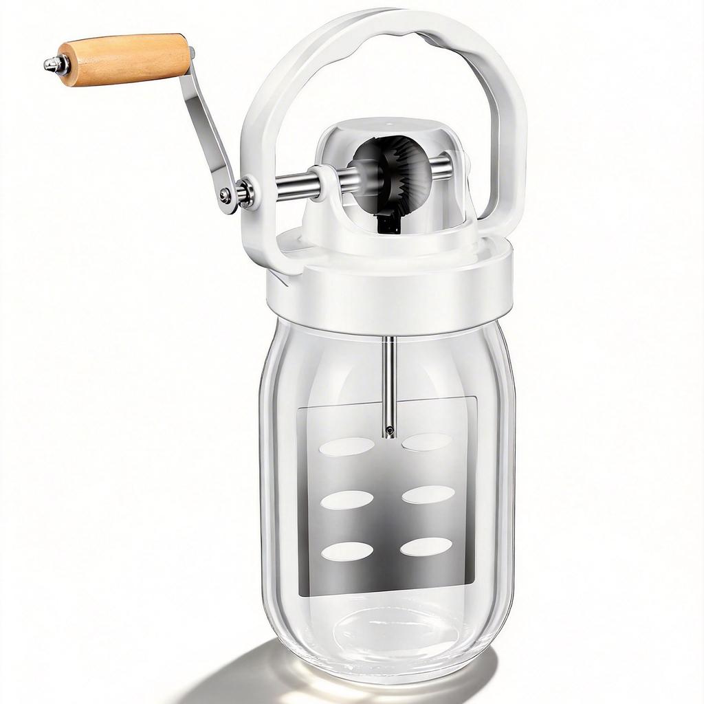 1500ML/51oz Hand Crank Butter Blender Tool with Glass Bottle No dirty hands Manual Butter Churn Maker Juicer Mixer Kitchen Tool