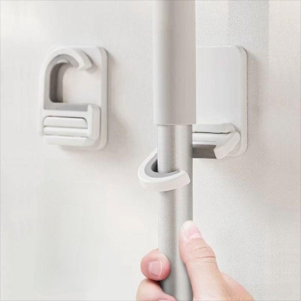 Multi-Purpose Plastic Broom Holder Wall Mount Self-adhesive Broom Brush Organizer Durable Mop Hanger Home Organization