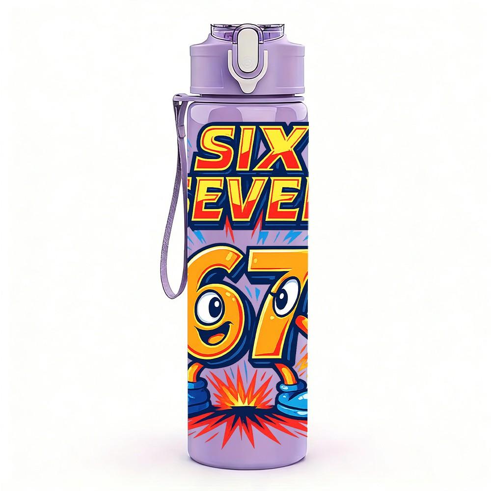 1PC Six Seven Retro Comic Number Art 750ml Color Plastic Sports Water Bottle Leakproof Flip Straw Lid Suitable for Sports Office Home Use