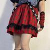 Kostkovaná sukně Harajuku Lolita Streetwear Hiphop A-Line Sexy minisukně Móda Krajková skládaná sukně s vysokým pasem pro dívky Y2K Style Club
