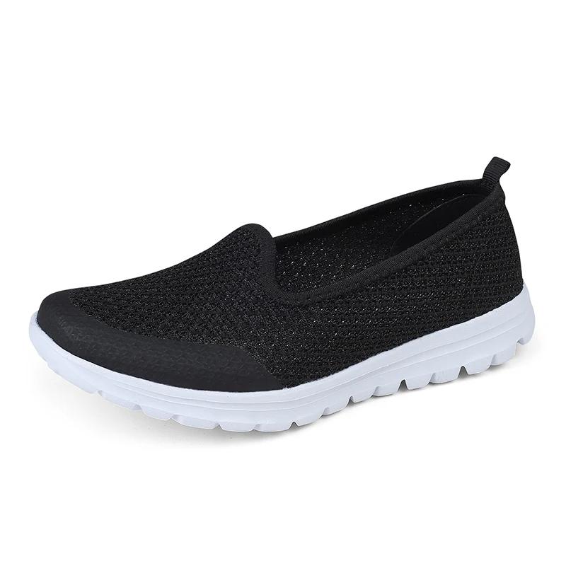 Women Breathable Slip-On Fitness Sneakers Ladies Non-Slip Casual Walking Shoe Lightweight Big Size 42 Flying Woven Walking Shoes