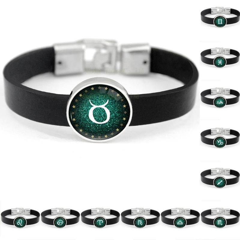 Aries Gemini Cancer Leo Virgo Libra Scorpio Sagittarius Capricorn Aquarius Pisces Zodiac Sign Horoscope Genuine Leather Bracelet