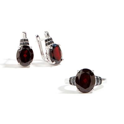 Gorgeous Light Luxury Natural Gemstone Garnet Ring Earring Set S925 Silver Trendy Women Anniversary & Engagement & Birthday Gift