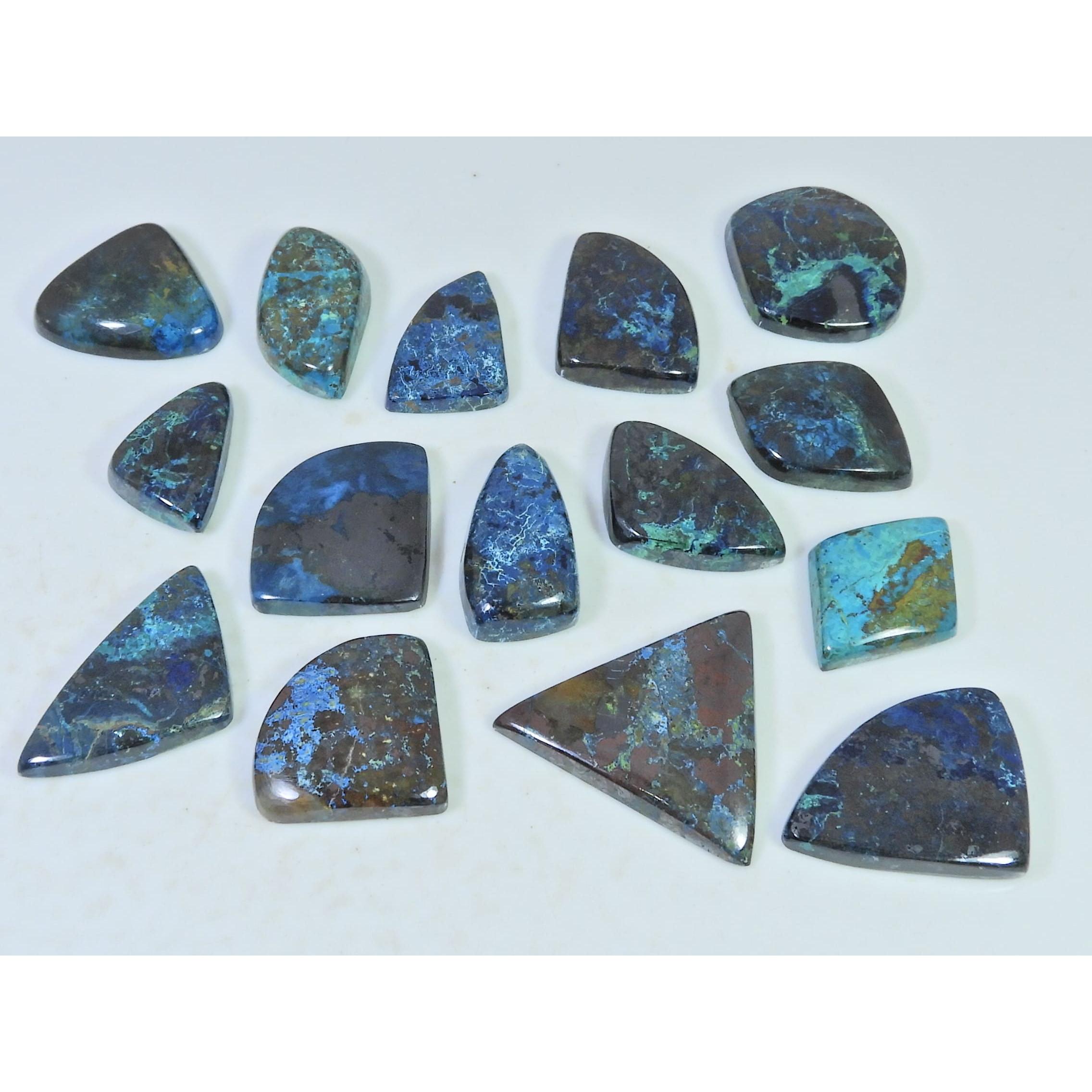 15Pcs Natural Chrysocolla Fancy Shape Cabochon Loose Gemstone 363Cts. Lot C-1978