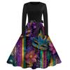 Damen Casual Mode Rundhals Karneval Bedrucktes Vintage Kleid