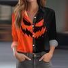 Women's Halloween Printed Long Sleeve Casual Button Down Shirt