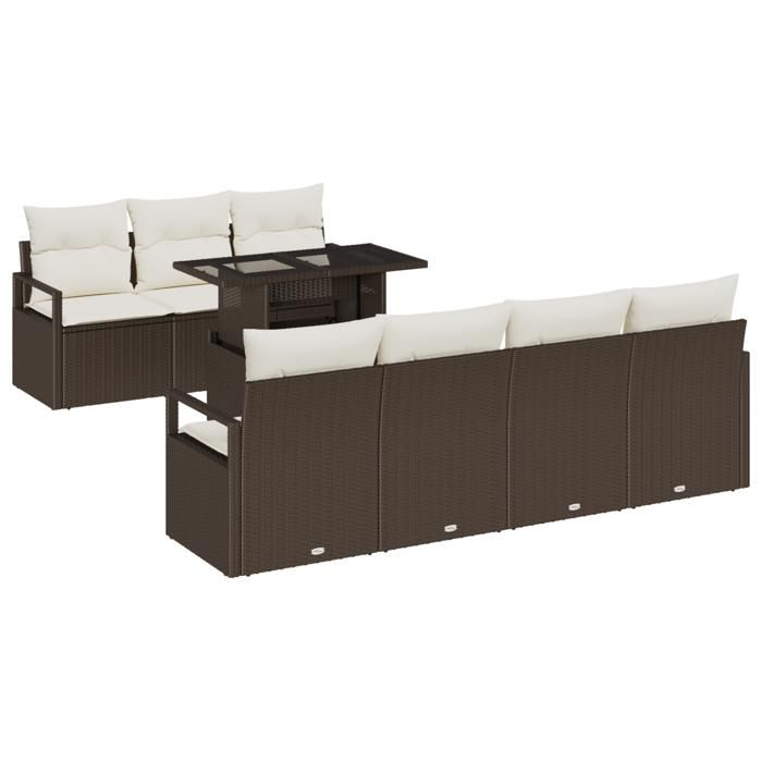 Set de Canapés de Jardin vidaXL 8 pièces avec Coussins Marron Poly Rattan, Canapé de Jardin 2 Places vidaXL avec Rangement &amp; 3357501