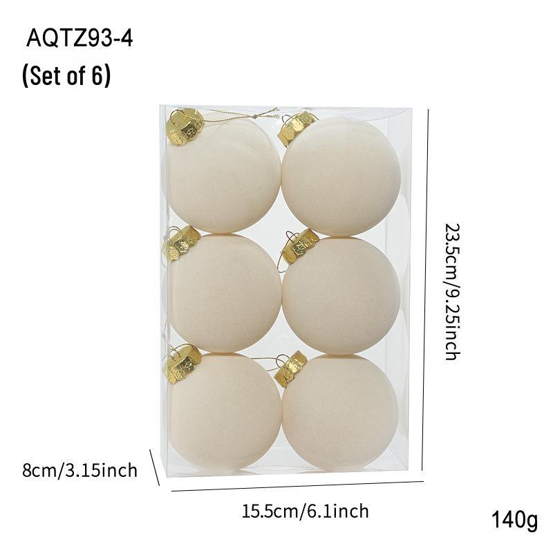 Set of 6 Christmas Tree Ornaments: 8cm Plastic Flocking Colored Balls