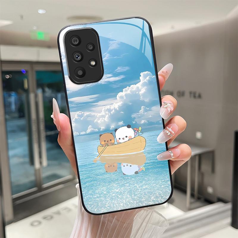 Süße Cartoon-Katzen Blumen Hülle Für Samsung Galaxy A52 A52S A72 4G 5G Gehärtetes Glas Handyhülle Schutzhülle Rückseite Hartschale