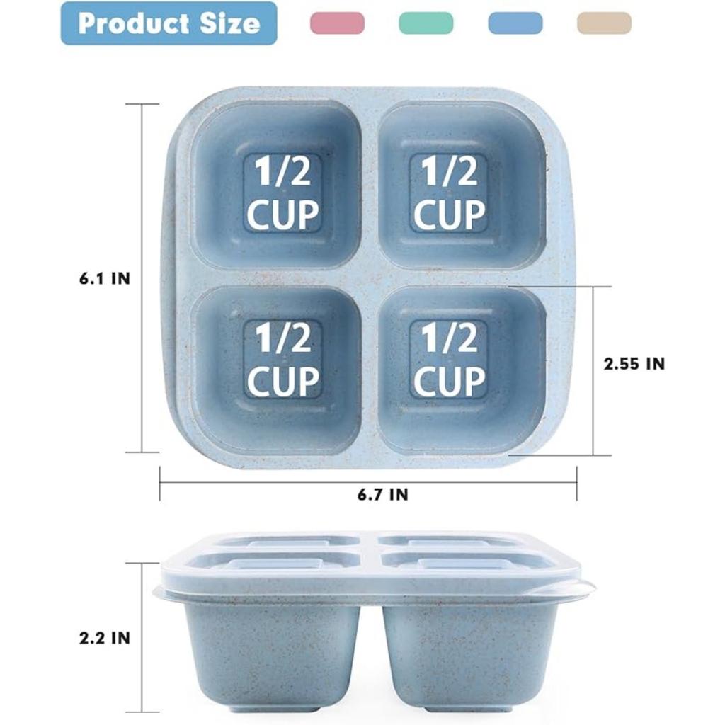 4 Pack Snack Containers, 4 Compartments Bento Snack Box, Reusable Meal Prep Lunch Containers Divided Food Storage Containers for School Work Travel