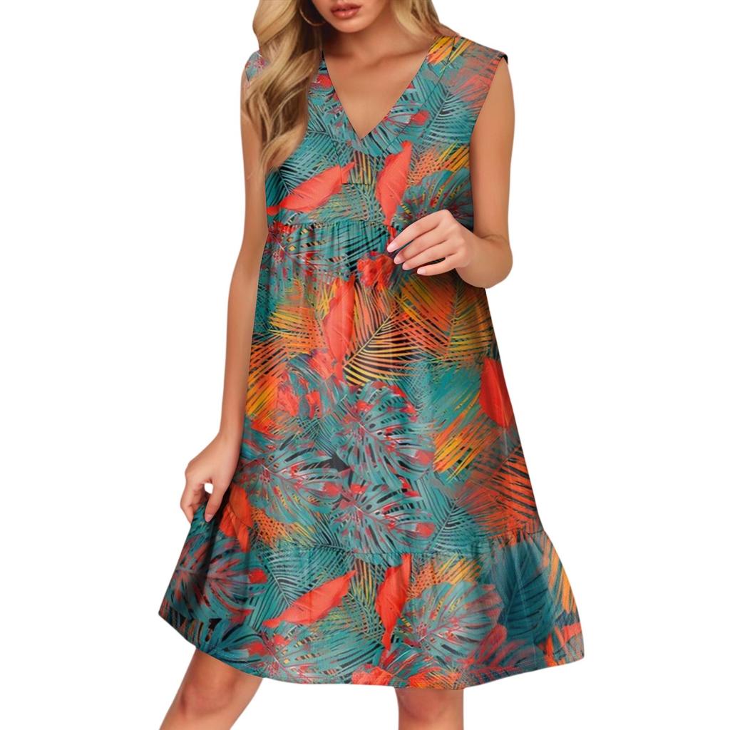 Women's Casual Fashion Breathable V-neck Vest With Pockets Floral Holiday Dress