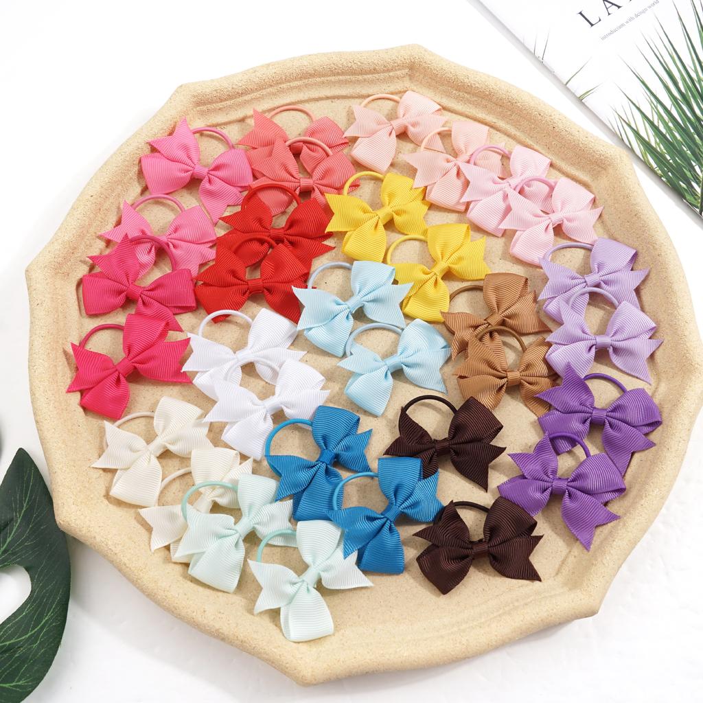 20/40 Pcs 2" Grosgrain Ribbon Pigtail Hair Bows Elastic Hair Ties Hair Bands Holders Hair Accessories for Baby Girls Infants