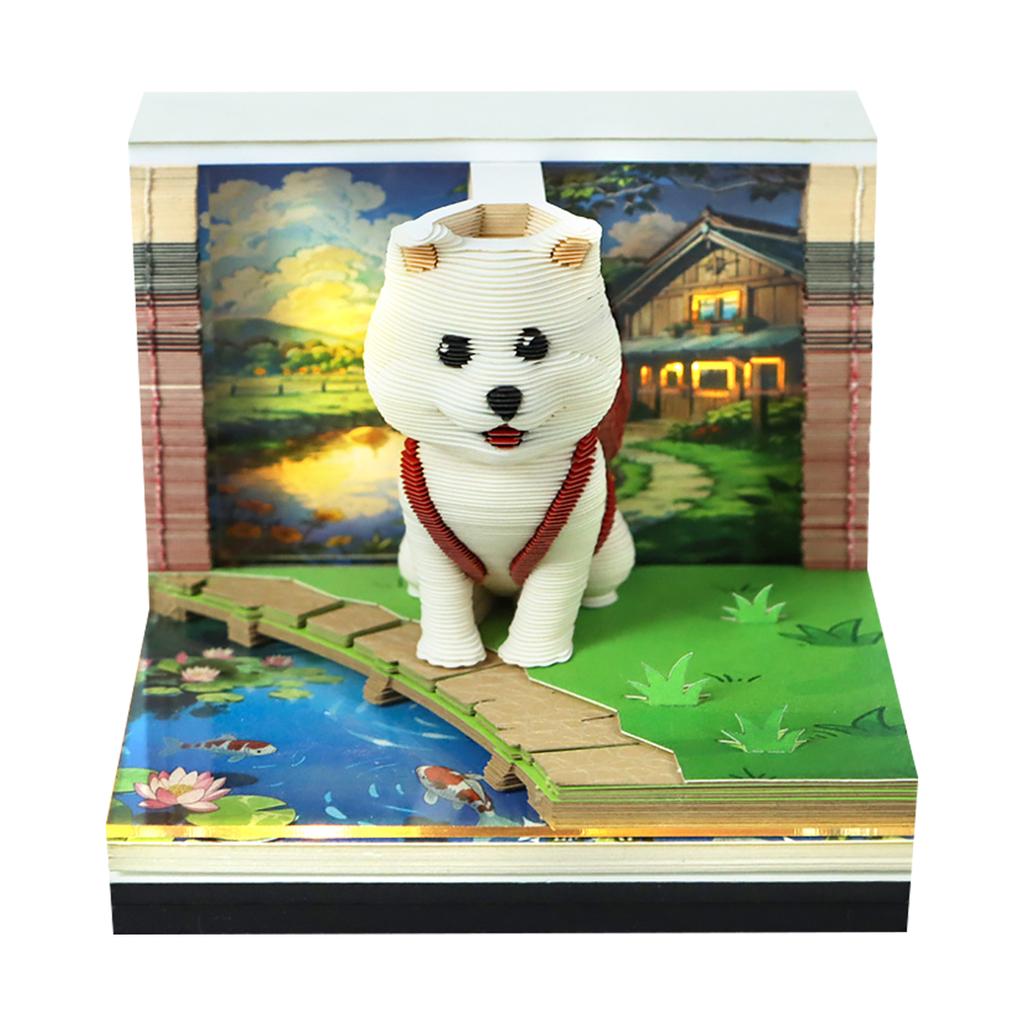 Abenteuerwelpe 3D Notizblock 2027 Kalender Reisender Hund Skulptur mit LED-Licht Ästhetische Schreibtischdekoration Haustierliebhaber Geschenk Hülle