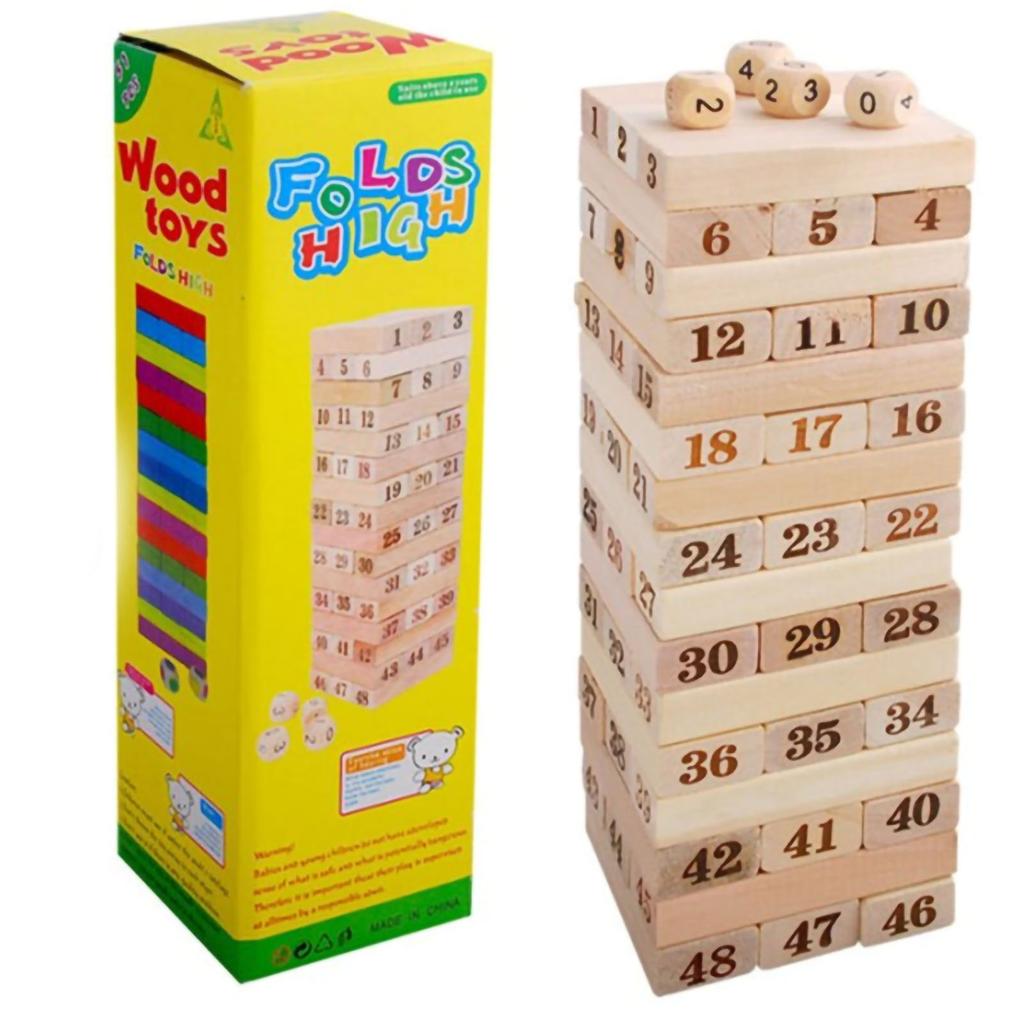48pcs Wooden Stacking Board Games Stamped Numbers Puzzle Games for Kids Boys Girls Indoor Home
