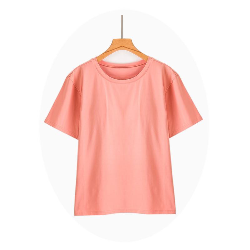 T-shirt da donna a maniche corte con reggiseno integrato, Top in cotone per il tempo libero per Primavera/Estate