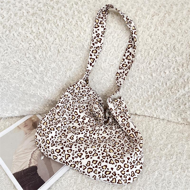Korean-style Simple Canvas Bag Fashionable Leopard Print Shoulder Bags Lightweight Large-capacity Tote Bags Retro Lunch Handbags
