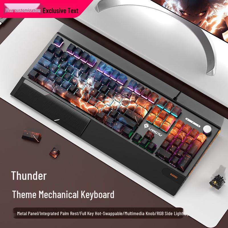 Langtu K1000 Mechanical Gaming Keyboard with Blue Switches - Custom PBT Theme for Girls & Office Use