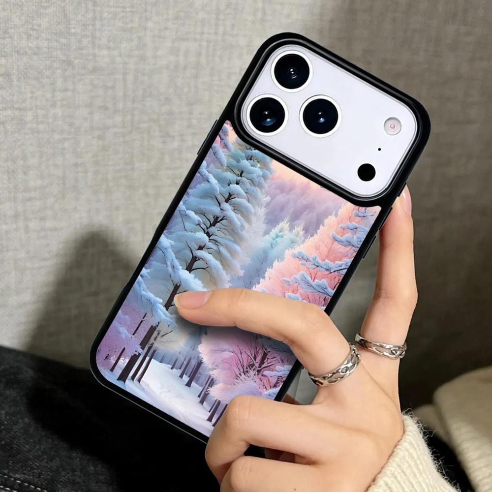 Capa Case for iPhone 17 Air 16 Pro Max 15 Plus 11 13 Mini 14 12 Back Phone Cover Landscape Winter Light Snow