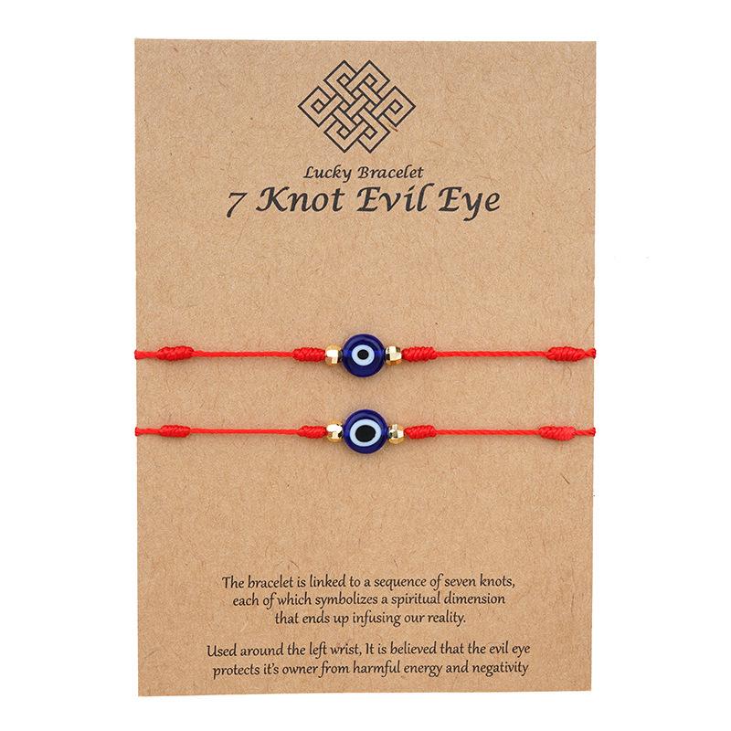 7-Knot Red Cord Evil Eye Bracelet – European & American Style, Woven Couple Jewelry