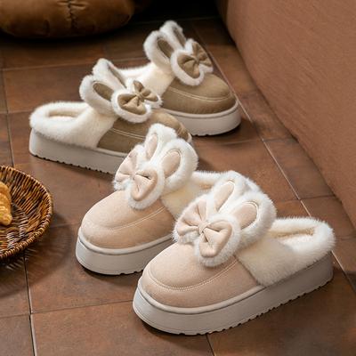 Novas pantufas de algodão de desenho animado outono e inverno pantufas internas com laço pantufas de algodão para casa sapatos de algodão felpudos para casal