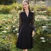 Spring Black Mesh Sleeve Goddess Dress - Waist-Slimming Suit Collar, Mid-Length Professional Women's Outfit