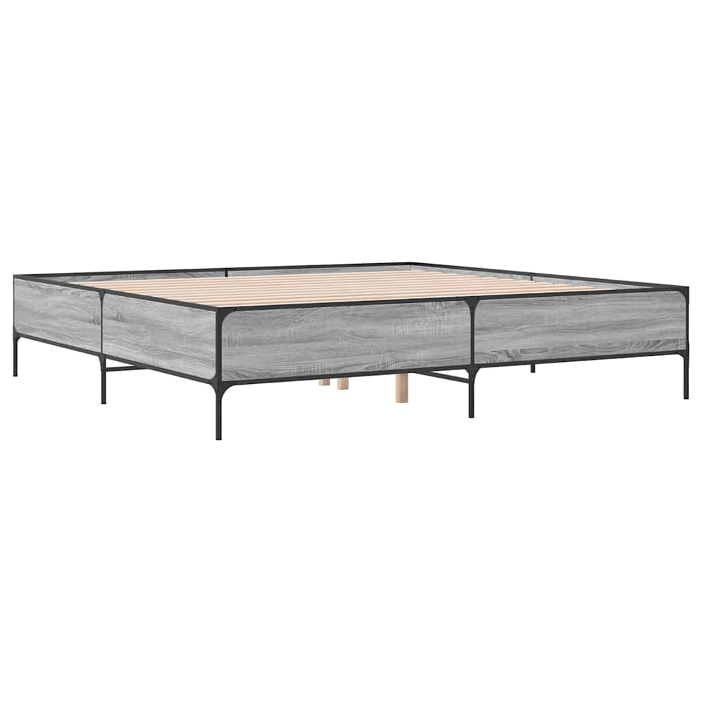 Bed Frame Grey Sonoma 200 X 200 Cm Particleboard and Metal