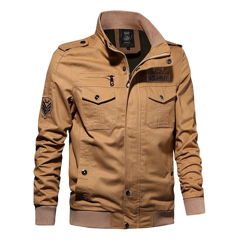 Gewaschene Baumwolle Lässige Jacke Outdoor Locker Übergröße Cargotaschen Mode Flieger Herrenbekleidung