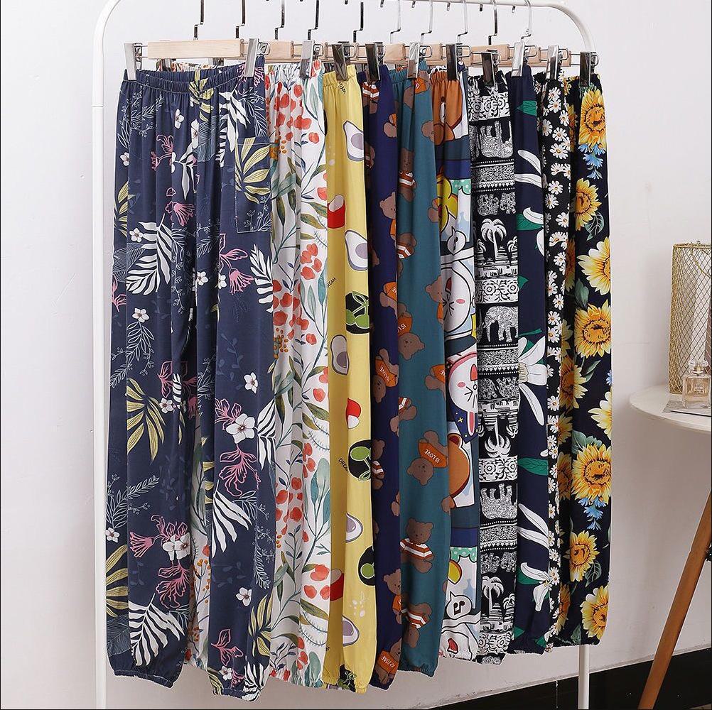 Women's Summmer Pants Drawstring Elastic Waist Beach Bloomers Pajama Pants Capri Pants