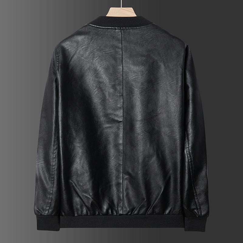 Men's Soft Leather Baseball Collar Jacket - Spring/Autumn Casual Wear for Middle-aged Dads