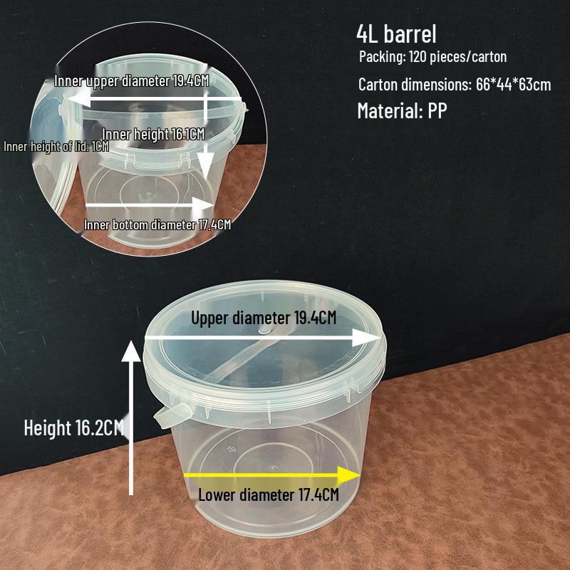 

4L Transparent Plastic Bucket for Fish Bait, Dry Food, Burned Grass, Ice Powder, and Catering Takeaway – Moisture-proof and Round.