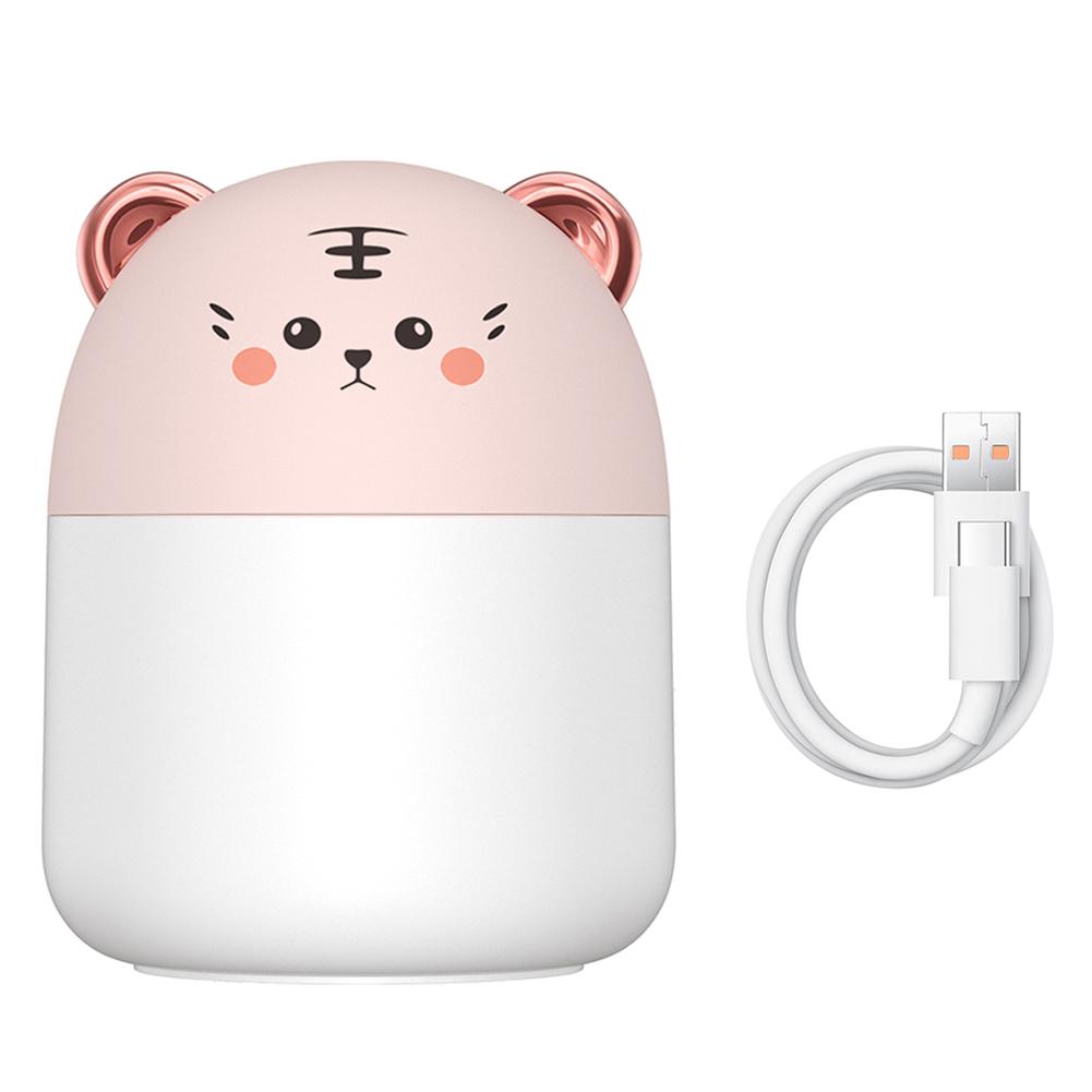 

Mini Humidifier With Colorful Night Light 250ml Large Capacity Home Desktop Cool Mist Aroma Diffuser Purifier Pink--Tiger