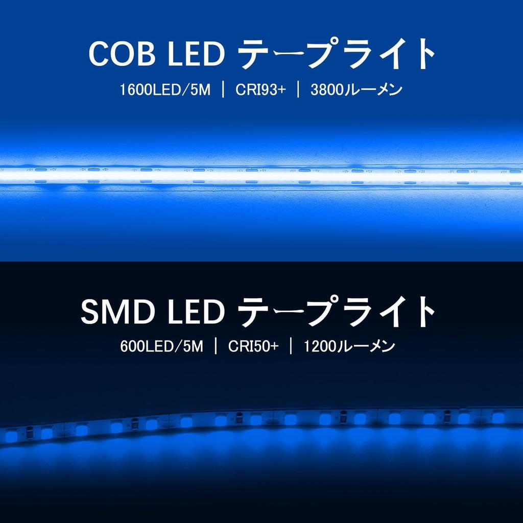 ShineBurky LED Strip Light, COB High Density, USB Powered, 2m, 10-Level Dimming, 320 LEDsm, Cuttable, Blue