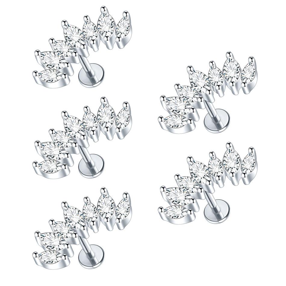 1/5PCS Steel 16G Cluster Marquise CZ Tragus Helix Stud Conch Lobe Rook Cartilage Leaf Flat Back Labret Stud Earrings Jewelry