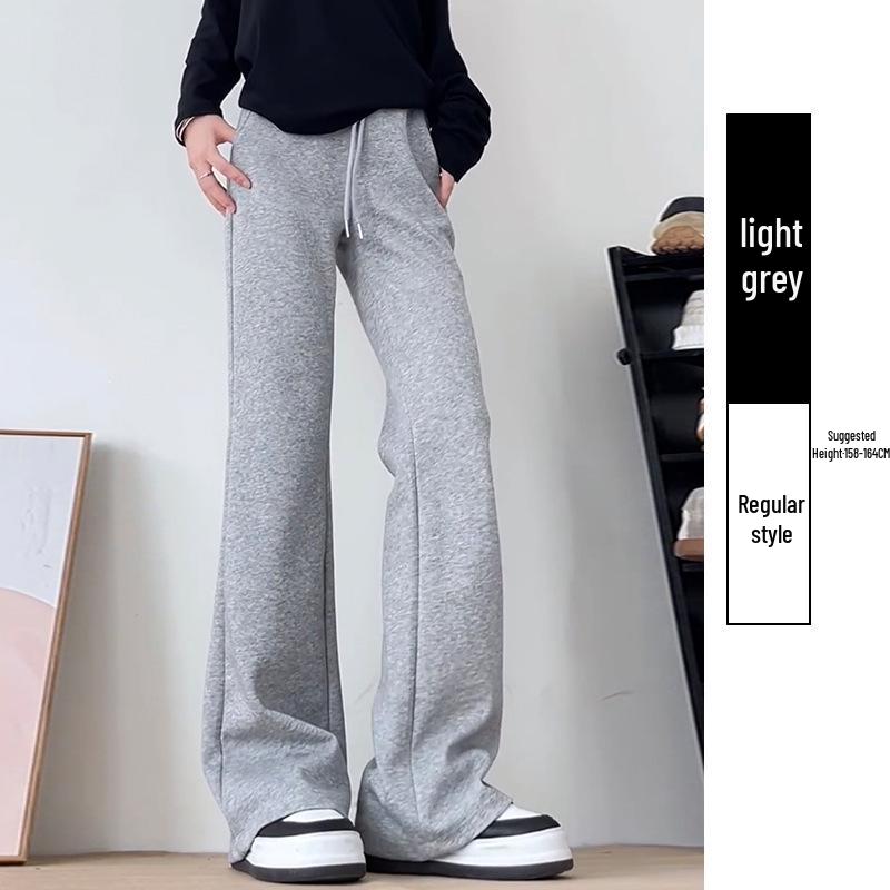 Douyin Women’s Winter Fleece-Lined Micro Flare Sweatpants - 2024 High Waist Slimming Wide Leg Horseshoe Pants