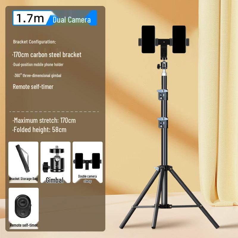 Carbon Steel Mobile Phone Holder with Fill Light - Dual-Position, Professional, Designed for Live Broadcasts.