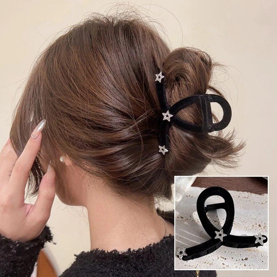 Retro Flocking Star Hair Claw Clip Female Vintage Large Plate Hairpins Barrettes Shark Clip Headdress For Women Hair Accessories