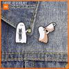 Cartoon Ghost Drinking Coffee Enamel Pin Ghost Holding Black Cat And Drink Alloy Brooch Bag Clothes Badge Halloween Jewelry Gift