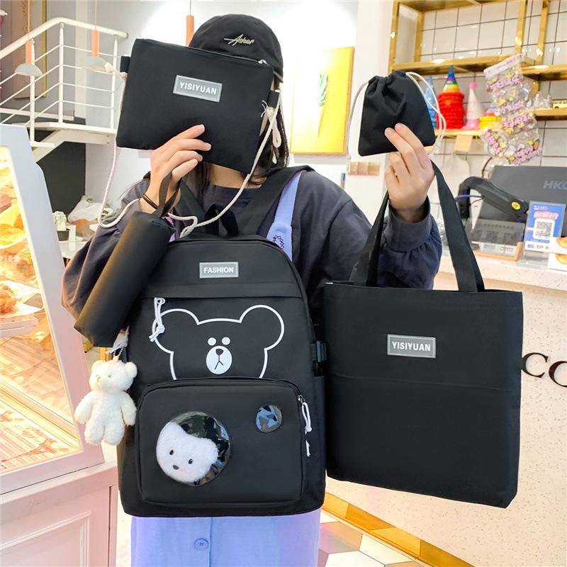 Elementary School Schoolbag Female New Large-capacity Middle School Student High School Student Backpack Five-piece Backpack